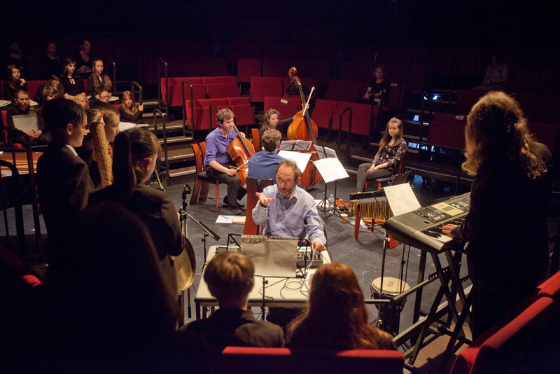 Students perform in a large scale end of term concert (photography by Andy Brown)